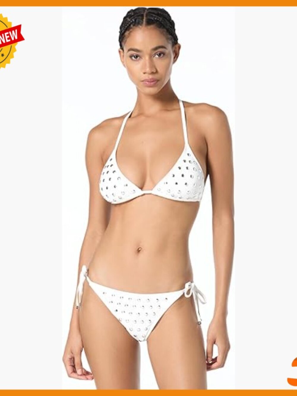 Studded String Bikini Bottom with Side Ties, Hip Fit
